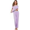 image:imageWiWi Womens Viscose from Bamboo Pajamas Set Short Sleeve Top with Pants Pjs Soft V Neck Sleepwear Lightweight Loungewear S3XBtaro Purple
