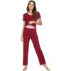 image:imageWiWi Womens Viscose from Bamboo Pajamas Set Short Sleeve Top with Pants Pjs Soft V Neck Sleepwear Lightweight Loungewear S3XBwine
