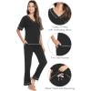 image:imageWiWi Womens Viscose from Bamboo Pajamas Set Short Sleeve Top with Pants Pjs Soft V Neck Sleepwear Lightweight Loungewear S3XCblack