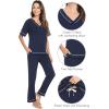 image:imageWiWi Womens Viscose from Bamboo Pajamas Set Short Sleeve Top with Pants Pjs Soft V Neck Sleepwear Lightweight Loungewear S3XCnavy