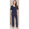 image:imageWiWi Womens Viscose from Bamboo Pajamas Set Short Sleeve Top with Pants Pjs Soft V Neck Sleepwear Lightweight Loungewear S3XCnavy