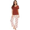 image:imageWiWi Womens Viscose from Bamboo Pajamas Set Short Sleeve Top with Pants Pjs Soft V Neck Sleepwear Lightweight Loungewear S3XDbrickred