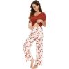image:imageWiWi Womens Viscose from Bamboo Pajamas Set Short Sleeve Top with Pants Pjs Soft V Neck Sleepwear Lightweight Loungewear S3XDbrickred