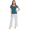 image:imageWiWi Womens Viscose from Bamboo Pajamas Set Short Sleeve Top with Pants Pjs Soft V Neck Sleepwear Lightweight Loungewear S3XDgreen