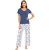 image:imageWiWi Womens Viscose from Bamboo Pajamas Set Short Sleeve Top with Pants Pjs Soft V Neck Sleepwear Lightweight Loungewear S3XDindio Blue