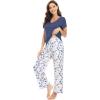 image:imageWiWi Womens Viscose from Bamboo Pajamas Set Short Sleeve Top with Pants Pjs Soft V Neck Sleepwear Lightweight Loungewear S3XDindio Blue