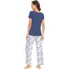 image:imageWiWi Womens Viscose from Bamboo Pajamas Set Short Sleeve Top with Pants Pjs Soft V Neck Sleepwear Lightweight Loungewear S3XDindio Blue