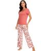 image:imageWiWi Womens Viscose from Bamboo Pajamas Set Short Sleeve Top with Pants Pjs Soft V Neck Sleepwear Lightweight Loungewear S3XDlight Coral Print
