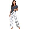 image:imageWiWi Womens Viscose from Bamboo Pajamas Set Short Sleeve Top with Pants Pjs Soft V Neck Sleepwear Lightweight Loungewear S3XDmidnight Blue Print