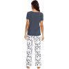 image:imageWiWi Womens Viscose from Bamboo Pajamas Set Short Sleeve Top with Pants Pjs Soft V Neck Sleepwear Lightweight Loungewear S3XDmidnight Blue Print
