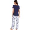 image:imageWiWi Womens Viscose from Bamboo Pajamas Set Short Sleeve Top with Pants Pjs Soft V Neck Sleepwear Lightweight Loungewear S3XDnavy Print