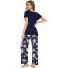 image:imageWiWi Womens Viscose from Bamboo Pajamas Set Short Sleeve Top with Pants Pjs Soft V Neck Sleepwear Lightweight Loungewear S3XDnavyPeony
