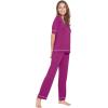 image:imageWiWi Womens Viscose from Bamboo Pajamas Set Short Sleeve Top with Pants Pjs Soft V Neck Sleepwear Lightweight Loungewear S3XEdark Reddish Purple