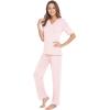 image:imageWiWi Womens Viscose from Bamboo Pajamas Set Short Sleeve Top with Pants Pjs Soft V Neck Sleepwear Lightweight Loungewear S3XEpink