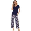 image:imageWiWi Womens Viscose from Bamboo Pajamas Set Short Sleeve Top with Pants Pjs Soft V Neck Sleepwear Lightweight Loungewear S3XDnavyPeony