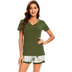 image:imageWiWi Viscose from Bamboo Pajamas Set for Women Super Soft Short Sleeve Cooling Summer Plus Size Pjs Sets Sleepwear S4XAarmy Green Flower