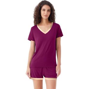 image:imageWiWi Viscose from Bamboo Pajamas Set for Women Super Soft Short Sleeve Cooling Summer Plus Size Pjs Sets Sleepwear S4XApurplish Red