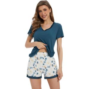 image:imageWiWi Viscose from Bamboo Pajamas Set for Women Super Soft Short Sleeve Cooling Summer Plus Size Pjs Sets Sleepwear S4XAwhiteGreen Dots