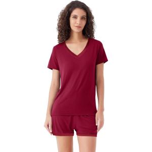 image:imageWiWi Viscose from Bamboo Pajamas Set for Women Super Soft Short Sleeve Cooling Summer Plus Size Pjs Sets Sleepwear S4XAwine