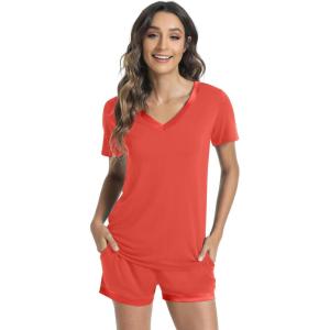 image:imageWiWi Viscose from Bamboo Pajamas Set for Women Super Soft Short Sleeve Cooling Summer Plus Size Pjs Sets Sleepwear S4XBcoral