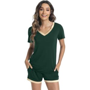 image:imageWiWi Viscose from Bamboo Pajamas Set for Women Super Soft Short Sleeve Cooling Summer Plus Size Pjs Sets Sleepwear S4XBfence Green