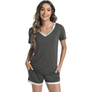 image:imageWiWi Viscose from Bamboo Pajamas Set for Women Super Soft Short Sleeve Cooling Summer Plus Size Pjs Sets Sleepwear S4XBiron Grey