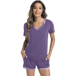image:imageWiWi Viscose from Bamboo Pajamas Set for Women Super Soft Short Sleeve Cooling Summer Plus Size Pjs Sets Sleepwear S4XBlavender