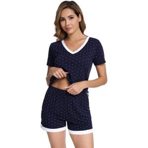 image:imageWiWi Viscose from Bamboo Pajamas Set for Women Super Soft Short Sleeve Cooling Summer Plus Size Pjs Sets Sleepwear S4XBnavyWhite Dots