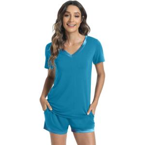 image:imageWiWi Viscose from Bamboo Pajamas Set for Women Super Soft Short Sleeve Cooling Summer Plus Size Pjs Sets Sleepwear S4XBteal Blue