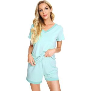 image:imageWiWi Viscose from Bamboo Pajamas Set for Women Super Soft Short Sleeve Cooling Summer Plus Size Pjs Sets Sleepwear S4XCaqua