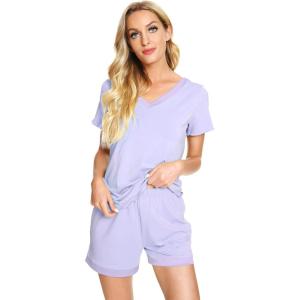 image:imageWiWi Viscose from Bamboo Pajamas Set for Women Super Soft Short Sleeve Cooling Summer Plus Size Pjs Sets Sleepwear S4XCtaro Purple
