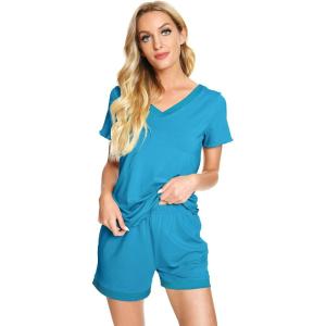 image:imageWiWi Viscose from Bamboo Pajamas Set for Women Super Soft Short Sleeve Cooling Summer Plus Size Pjs Sets Sleepwear S4XCteal Blue