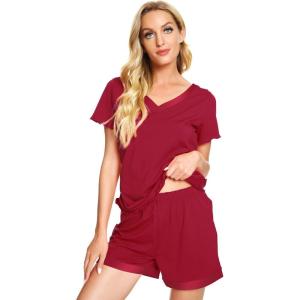 image:imageWiWi Viscose from Bamboo Pajamas Set for Women Super Soft Short Sleeve Cooling Summer Plus Size Pjs Sets Sleepwear S4XCwine Red