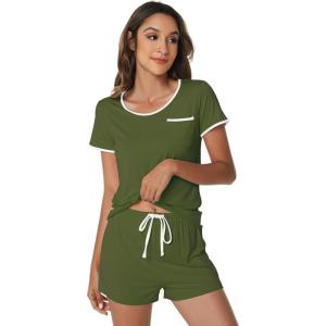 image:imageWiWi Viscose from Bamboo Pajamas Set for Women Super Soft Short Sleeve Cooling Summer Plus Size Pjs Sets Sleepwear S4XDarmy Green