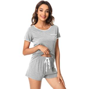 image:imageWiWi Viscose from Bamboo Pajamas Set for Women Super Soft Short Sleeve Cooling Summer Plus Size Pjs Sets Sleepwear S4XDash Grey