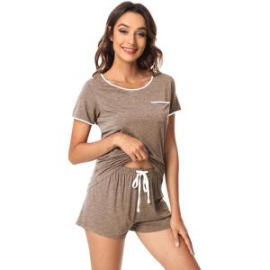 image:imageWiWi Viscose from Bamboo Pajamas Set for Women Super Soft Short Sleeve Cooling Summer Plus Size Pjs Sets Sleepwear S4XDcamel