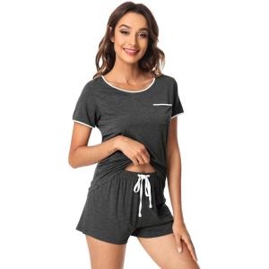 image:imageWiWi Viscose from Bamboo Pajamas Set for Women Super Soft Short Sleeve Cooling Summer Plus Size Pjs Sets Sleepwear S4XDcharcoal Heather