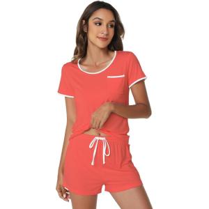 image:imageWiWi Viscose from Bamboo Pajamas Set for Women Super Soft Short Sleeve Cooling Summer Plus Size Pjs Sets Sleepwear S4XDcoral