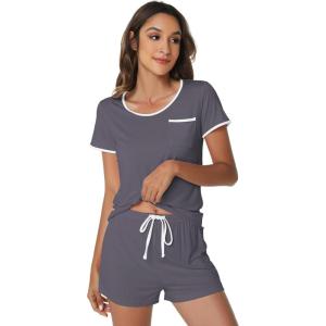 image:imageWiWi Viscose from Bamboo Pajamas Set for Women Super Soft Short Sleeve Cooling Summer Plus Size Pjs Sets Sleepwear S4XDdark Grey