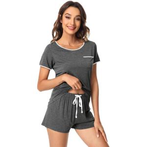image:imageWiWi Viscose from Bamboo Pajamas Set for Women Super Soft Short Sleeve Cooling Summer Plus Size Pjs Sets Sleepwear S4XDdark Heather Grey