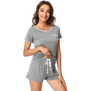 image:imageWiWi Viscose from Bamboo Pajamas Set for Women Super Soft Short Sleeve Cooling Summer Plus Size Pjs Sets Sleepwear S4XDheather Grey