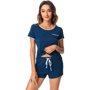 image:imageWiWi Viscose from Bamboo Pajamas Set for Women Super Soft Short Sleeve Cooling Summer Plus Size Pjs Sets Sleepwear S4XDink Blue