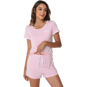 image:imageWiWi Viscose from Bamboo Pajamas Set for Women Super Soft Short Sleeve Cooling Summer Plus Size Pjs Sets Sleepwear S4XDpink