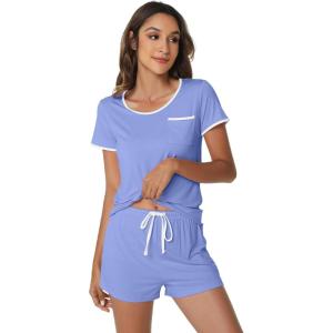 image:imageWiWi Viscose from Bamboo Pajamas Set for Women Super Soft Short Sleeve Cooling Summer Plus Size Pjs Sets Sleepwear S4XDsky Blue