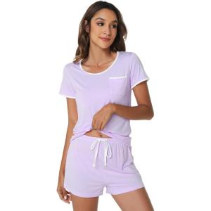 image:imageWiWi Viscose from Bamboo Pajamas Set for Women Super Soft Short Sleeve Cooling Summer Plus Size Pjs Sets Sleepwear S4XDtaro Purple