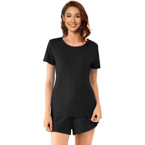 image:imageWiWi Viscose from Bamboo Pajamas Set for Women Super Soft Short Sleeve Cooling Summer Plus Size Pjs Sets Sleepwear S4XEblack