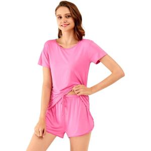 image:imageWiWi Viscose from Bamboo Pajamas Set for Women Super Soft Short Sleeve Cooling Summer Plus Size Pjs Sets Sleepwear S4XEraspberry Pink