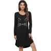 image:imageWiWi Bamboo Viscose Nightgowns for Women Cool Sleep Shirt Super Soft Long Sleeve Lightweight Plus Size Nightshirt S4XBblackCat