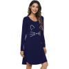 image:imageWiWi Bamboo Viscose Nightgowns for Women Cool Sleep Shirt Super Soft Long Sleeve Lightweight Plus Size Nightshirt S4XBnavyCat