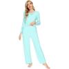 image:imageWiWi Bamboo Viscose Pajamas Sets for Women Lace Trim Long Sleeve Sleepwear Lounge Sets Plus Size Pjs with pockets S4XAaqua